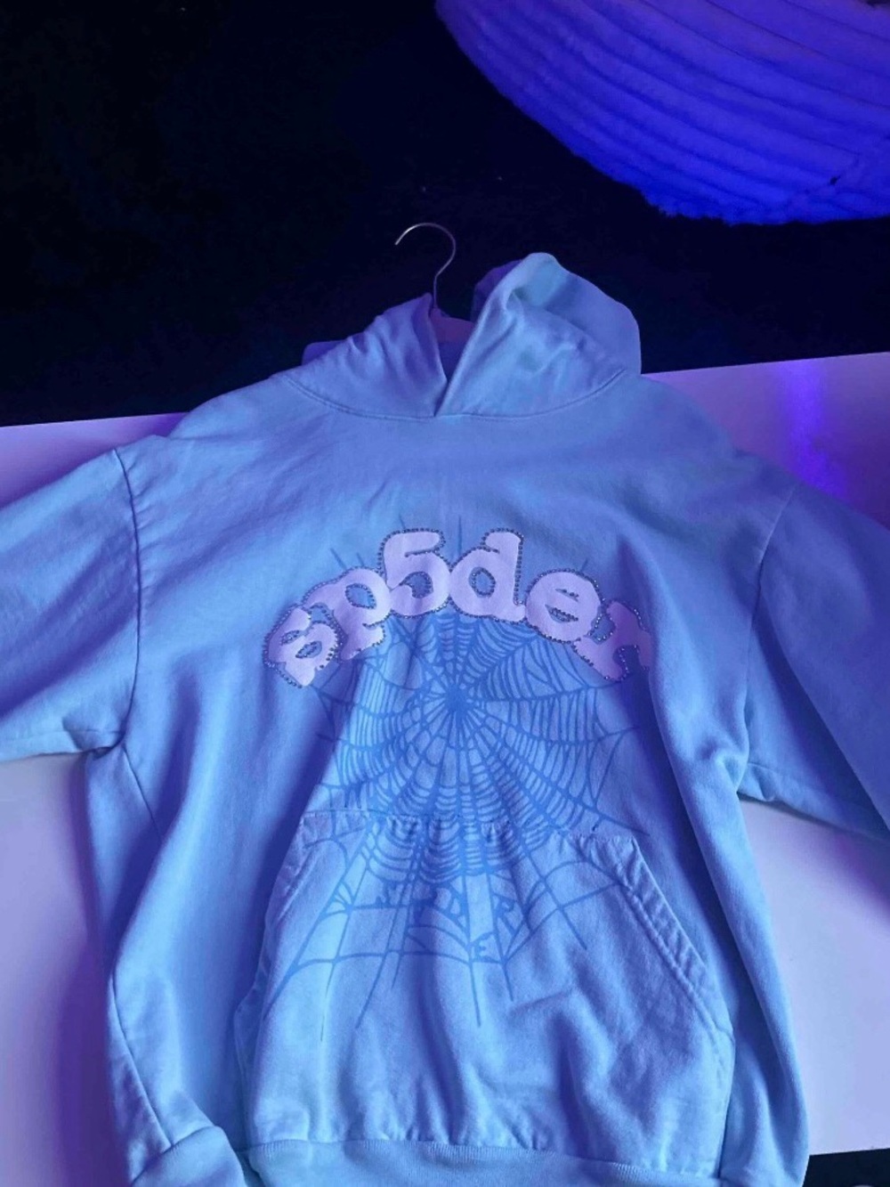 Pastel Blue Spiderweb Graphic Hoodie